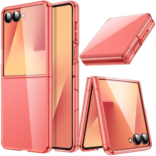JETech Funda para Samsung Galaxy Z Flip 7 2025, Transparente Cristal Caparazón PC Dura, Carcasa Anti-Arañazos Antigolpes Slim Protectora (Rojo Coral)