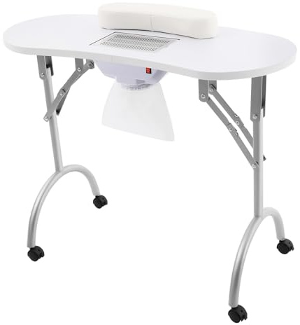 Manikyrbord med 5,5 W sugning, 90 x 40 x 72,5 cm fällbart nagelbord, nagelstudiobord med rullar, bärbart manikyrbord mobilsmanskt mörkbord med handledsdyna och vattentät bärväska för hushållshal