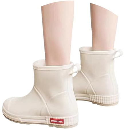 Gummistövlar dam korta vattentäta, regnskor dam bekväma regnstövlar halkfria gummistövletter fashionabla slip-stövlar platta arbetsskor andas regnstövlar enfärgade trädgårdsskor, Beige, 40 EU