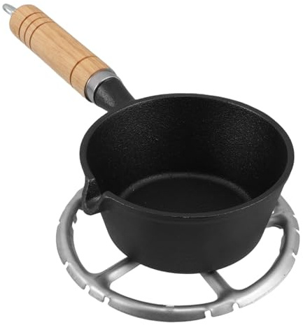 POPETPOP Casserole Fonte pour Cuisson Mini Poêle à Œufs pour Chauffer Beurre et Lait Casserole de Cuisine avec Manche Bois