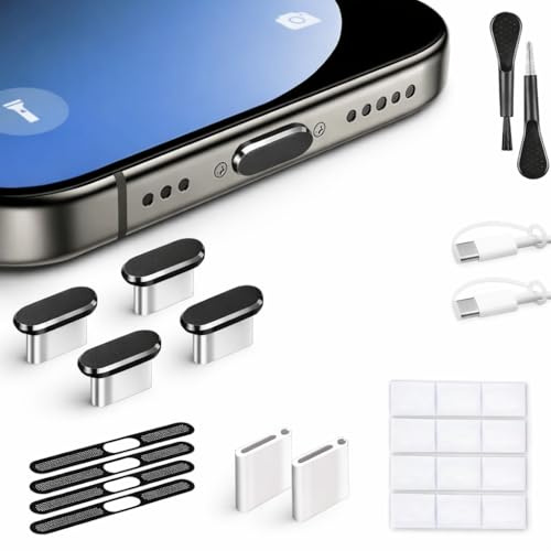 Mizi USB C Dust Plug, 4 Pack Type C Anti Dust Plug Cover Charging Port Protector for iPhone 17 Pro Max, Complete Cleaning Accessories - Black