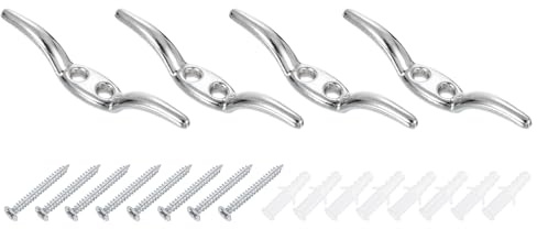 QUARKZMAN 4 Piezas Grapas para Cuerda Persiana 65x10mm, Portacuerdas Seguridad para Persianas Aleación Zinc, Ganchos para Cuerda Ventana con Tornillos para Cortinas, Color Plata
