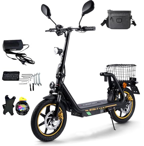 TWOFISH E Scooter mit Straßenzulassung (EEC) für Erwachsene, 30 KM Reichweite, 500W Motor 48V 13Ah Akku, 14 Zoll Luftreifen, Elektroroller mit Doppelter Stoßdämpfung (Schwarz-Orange)