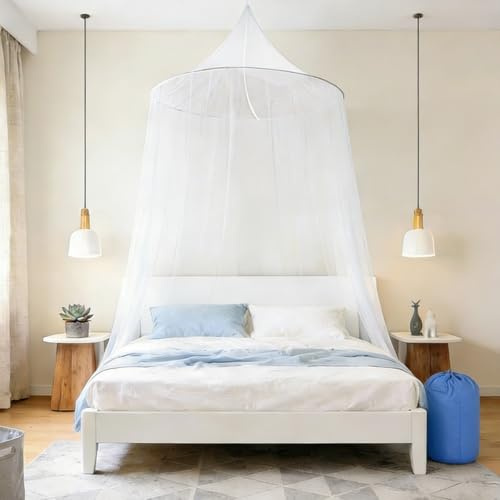 MFUSUL Moustiquaire de Lit, 60 x 250 x 1200 cm, Moustiquaire de Voyage en Polyester pour Lits Simples et Doubles, Sac de Transport, Blanc