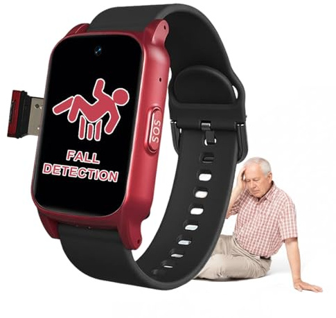 VCYEX Bracelet Alarme Personne Agee Montre d'urgence Senior avec Détecteur De Chute Bracelet SOS Et Alarme De Chute SeniorRed,1.25 * 0.57 * 2.22inch