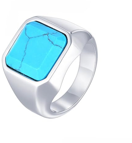 Whoiy Ring Herren Silber mit Gravur, Trauringe Türkis 17MM Breit Edelstahl Hochzeits Ringe Ehering Ohne Stein Herrenring Gr 57 (18.1)