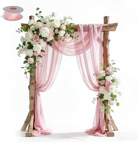 Ollanoos Wedding Decor Rideau croisé : 2 panneaux en tulle rose (75 x 600 cm), polyvalent comme rideau, arrière-plan et décoration, idéal pour arche de mariage, photographie et fête de jardin (rose)