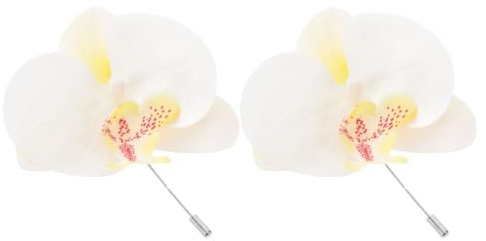 SUPVOX Broche Orchidée Artificielle Satinée Blanche 2 Pièces, Épingle à Revers Élégante, Accessoire Mariage et Bal de Fin D’année pour Femmes et Filles