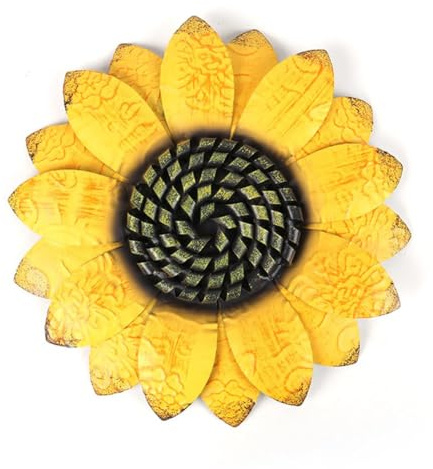 BlissfulAbode Decorazione della parete domestica Girasole in ferro battuto ornamento per interni ed esterni giallo