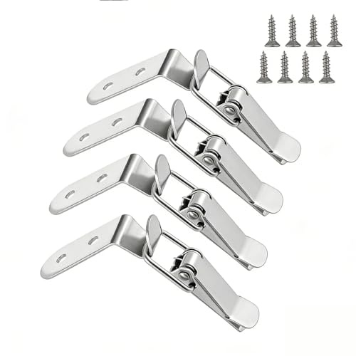 4 chiusure di tensione in acciaio inox, chiusura a 90 gradi, chiusura a scatto in metallo con 16 viti, fissaggio ad angolo, piccola chiusura a leva, per valigie, cassette e armadietti