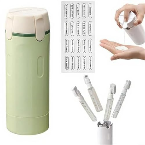 GANCEI Paquete de 4 botellas de aseo de viaje 4 en 1, dispensador recargable a prueba de fugas para champú, loción y crema, recipientes portátiles de ABS para camping y gimnasio (verde)
