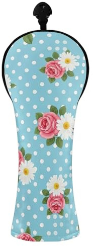 Coperture per mazze da golf, vintage, rosa, margherite, blu, per driver in legno ibrido, uomini e donne, in pelle PU con etichette intercambiabili