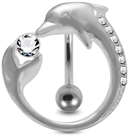 Crystal Stone Trendy Delphin Design Sterling Silber Bauch Bars Piercing
