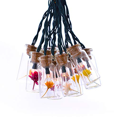 shinar Solar String Lights Fairy Lights 15 Glass Jar LED with Flowers Solar Lanterns WarmWhite for Outdoor Garden Party Christmas Ornament Decoration Waterproof