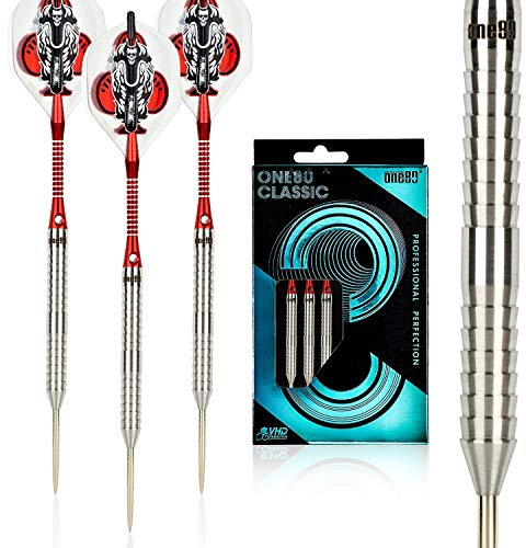 ONE80 Professionelles Dart-Set mit Stahlspitze, 90 % Wolfram, mit Geschenkbox (B-22 g)