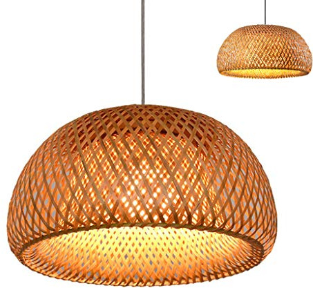 Vintage Gewebte Pendellampe Natürlichen Bambus Rattan Handgefertigten Kronleuchter Kreative Garten Hängelampe E27 Höhenverstellbare Pendelleuchten Restaurant Teestube Schlafzimmer Wohnzimmer Café,38cm