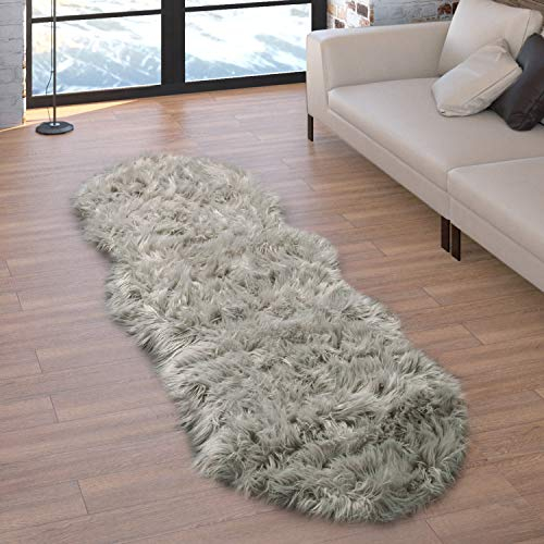 Paco Home Kunstfell Fellteppich Imitat Sitzkissen Herzform Rund Verschiedene Formen, Grau, Grösse:55x160 cm Fell-Form