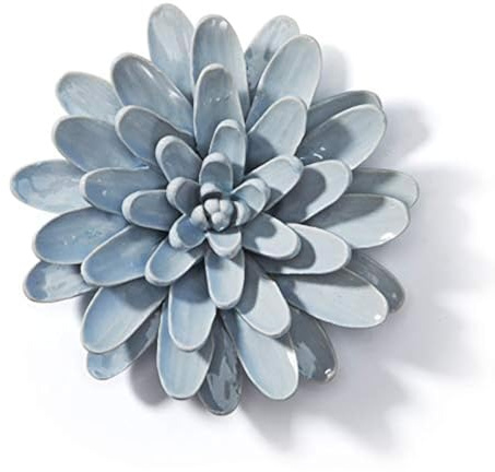 SEINHIJO Keramik Blumen Wanddekoration 3D Wandkunst Moderne Skulptur 17cm | Glänzend Blau Handgefertigte Ornament Modisch Deko Geburtstag Feiertage Geschenk für Familie Freunde Liebhaber