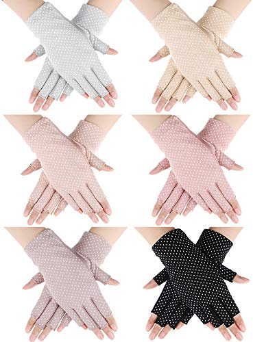 Handepo womens 6 Pairs Sunscreen Fingerless Summer UV Protection Driving Riding Fishing Gloves, Multicolored, Medium, Multicolored, Medium
