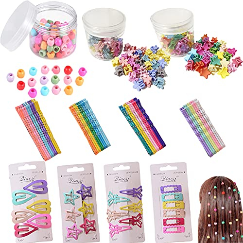 184 Stück Mädchen Haarschmuck Set, Bunt Perle Haarspangen Haarnadeln Haargummis Mini Stern Blume Haarklammern Haarclips Haarspangen,Metall Haarklammern Bobby Pins für Kinder Mädchen und Damen