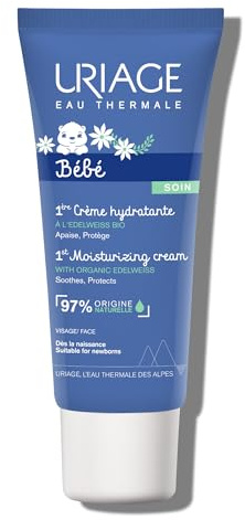 Uriage Bébé Crème Hydratante Visage - Edelweiss Bio et Beurre de Karité - Hydrate et Protège contre la Sécheresse - Absorption Rapide et non Collante - 97% d’Ingrédients d’Origine Naturelle - 40ml