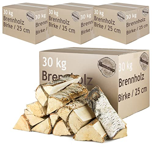 Brennholz Kaminholz Birkenholz Holz Auswahl 5-500 kg Birke Für Ofen und Kamin Kaminofen Feuerschale Grill Feuerholz Holzscheite 25 cm Kammergetrocknet Flameup, Menge:120 kg