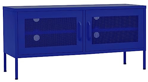 vidaXL TV Schrank mit 2 Gittertüren Lowboard TV Möbel Tisch Board Sideboard Fernsehtisch Fernsehschrank HiFi-Schrank Marineblau 105x35x50cm Stahl