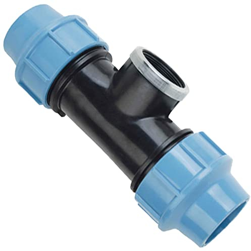 MegaHaustechnik PP Fitting Klemmverbinder T-Stück mit 1/2 Zoll Innengewinde für 25mm PE Rohr Außendurchmesser Trinkwasser PN16 Verschraubung blau