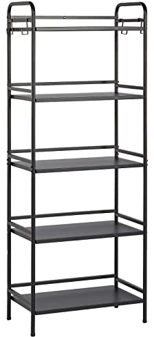 HDANI Bücherregal,Metall Regal,Standregal mit 5 Ebenen,offenes Standregal für Arbeitszimmer,Wohnzimmer,Schlafzimmer,Küche,Industrie-Design,4 S-Haken,60×35×160cm,Schwarz