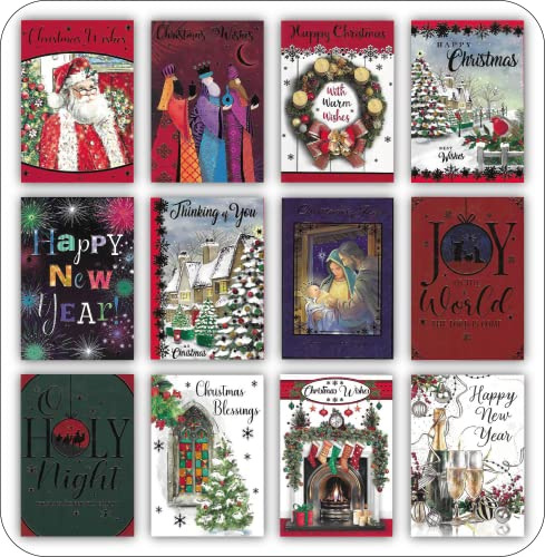 10 Stück verschiedene traditionelle & religiöse christliche Design Weihnachtskarten plus 2 Neujahrskarten Mit Umschlägen Recycelbar