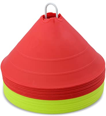 SPORTIKEL24 Maxi-Muldenhauben 30er-Set Gelb/Rot – Jumbo-Hütchen, elastisch & bruchsicher, mit Tragehalter – für Slalom, Hürden & Training