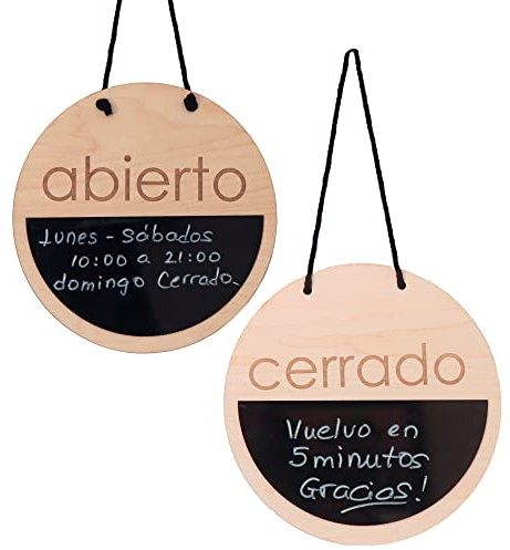 Smile BB- Cartel Abierto Cerrado con Pizarra para Tiendas, Negocios, Cartel de Horario Comercial, Fabricado en España