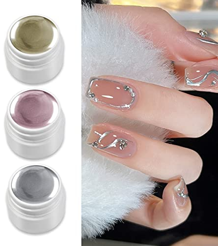 Metallic lackierter UV-Gel-Nagellack, 3 Farben, 3D-Nagelkunst, kreativ, elastisch, metallisch lackiert, Kleber, Nagellack, Heimwerker, Maniküre, Nagelstudio, Lack, Golden, Silber, Rose, Golden