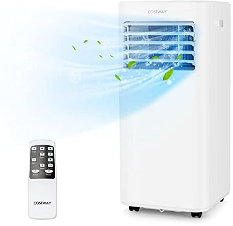 COSTWAY 7000/9000BTU Portable Air Conditioner, 4 in 1 Mobile Cooler, Dehumidifier, Fan with Sleep Mode, 24H Timer, 2 Fan Speed, Remote Control, LED Display, Child Lock & Window Kit (7000BTU)