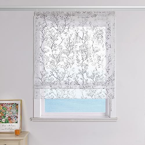 ESLIR Raffrollo mit Klettschiene Gardinen Küche Weiß Raffgardinen mit Klettband Transparent Bändchenrollo Modern Vorhänge Wohnzimmer Silber BxH 120x140cm 1 Stück