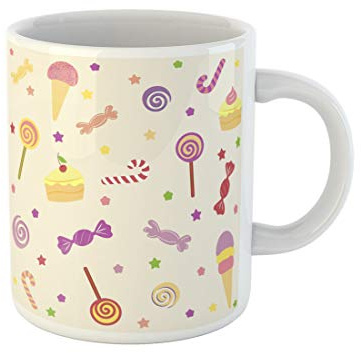 874 Tazza In Ceramica Torte Di Caramelle, Lecca-Lecca E Gelato, Biscotto Al Cioccolato Carino Particolari Tazze Originali Di Caffee Personalizzata Tazze Mug 330Ml Per Nonna,Idee Regalo,Lavoro