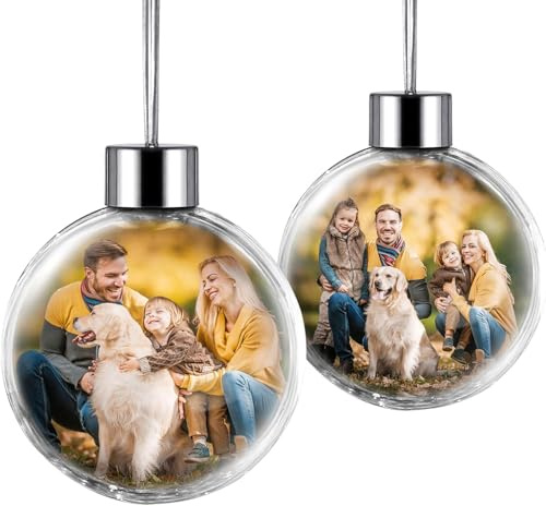 iDIY Pallina Natale Personalizzata con Foto - Addobbo Natalizio Personalizzato, Vetro Acrilico Trasparente, 2 Foto Personalizzate