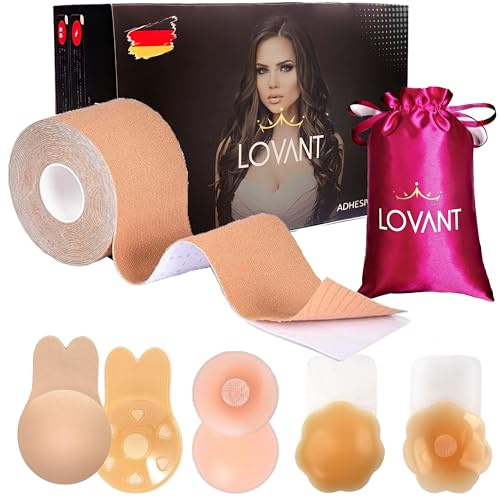 LOVANT Brust Tape Klebe BH Push Up, Boob Tape Set für Klebe BH Große Brust Rückenfrei BH 2 Wiederverwendbare Unsichtbar Silikon Brüste Nippelpads Body Damen Tape für Körbchengrößen