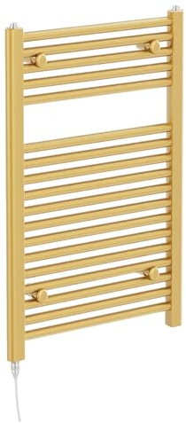 Newark Brushed Gold Electric Heated Towel Rail Wall Mounted Slim Ladder Design Bathroom Radiator - 770mm x 500mm