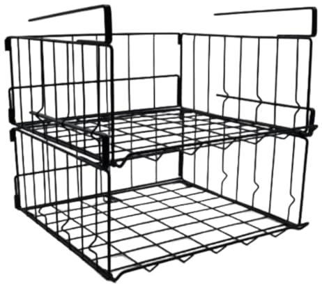 Jinchelle 2 Stück Faltbar Aufbewahrungskorb, Regal Unter Schrank Faltbar Hängekorb Metall Korb für Küche, Schrank, Speisekammer, Büro, Bad, Bücherregal (Schwarz)