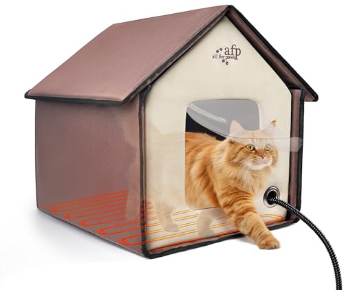 ALL FOR PAWS Heated Cat House, Indoor/Outdoor Heated Cat Bed for Winter with Safe Heated Pad,Cat Houses & Condos, Feral Kitty Shelter, Thermo Kitty Home with Water-Resistant Oxford Material