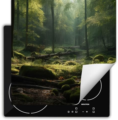 SMTDeco herdabdeckplatte Induktionsmatte herdabdeckung ceranfeld abdeckplatten für ceranfelder induktionskochfeld schutzmatte 60x52 cm Wald Sonne Grün