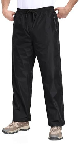 MoFiz Pantalón de Lluvia Hombre Ligero Impermeable Outdoor Sobrepantalón Cortaviento Transpirables Pantalones de Senderismo Moto Plegable con Bolsillos Negro EU L