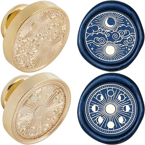 craspire 2 pcs Tête de Tampon de Sceau de Cire Soleil et Lune Amovible Phase de Lune Tampon de Scellage Tête en Laiton pour Enveloppes Cadeaux Créatives Invitations Cartes Décoration Bricolage