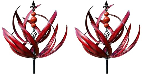 1/2 Stück Windrad Metall | Lotus Windspiel Windmühle Für Garten | UV beständige 360 Grad Display Lotuspfähle aus Metall | Metall Wind Spinner Windmühle Outdoor Windspiele Für Garten Als Dekoration