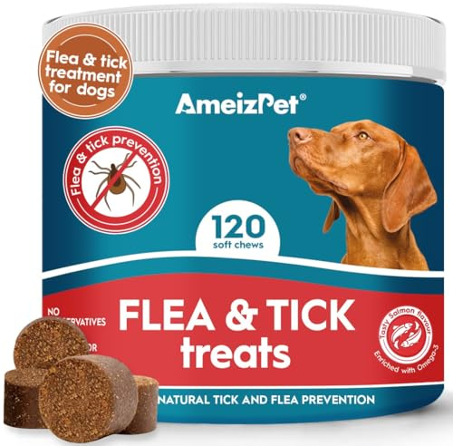 AmeizPet Anti-Puces & Tiques Friandises pour Chiens, 120 Unités, 270g | Formule Naturelle, Complément Quotidien, Soin Peau & Pelage, Toutes Tailles