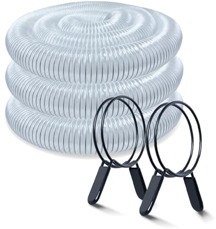 POWERTEC 70441 4 x 20' PVC Collection 2pc 4 Inch Double Loop Hose Collector for Woodworking and Shop Vacuum, Quick Release Spring Clamps for Dust Fittings