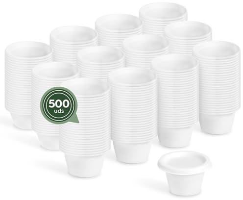 MAXI PRODUCTS - 500 Salsera Caña de Azúcar con Tapa - 120 ml - Tarrinas Blancas Cierre Seguro - Recipientes de Caña de Azúcar Compostables para Salsas - Envases con Tapa - APTO MICROONDAS