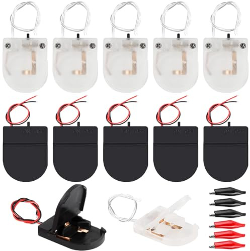 MKBKLLJY 12 Pcs Button Battery Holder CR2032 1 X 3V Coin Cell Holder Black/Transparent Battery Storage Boxes Cover with Wires 14.8cm/5.8inch On Off Switch Socket Container with Alligator Clip
