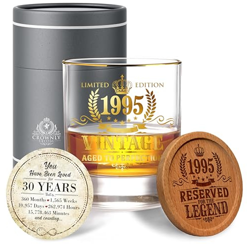 CROWNLY CRYSTAL® 1995 30 Geburtstag Geschenke Für Männer Whisky Gläser Personalisierte Geschenkideen Deko Mann Geburtstagsgeschenk Geschenk Für Bruder